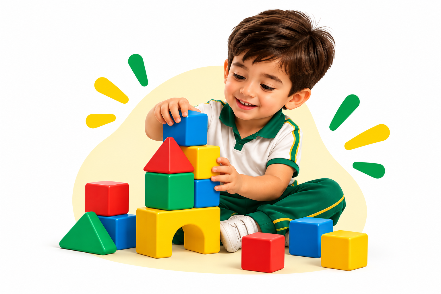 Niño aprendiendo jugando con bloques