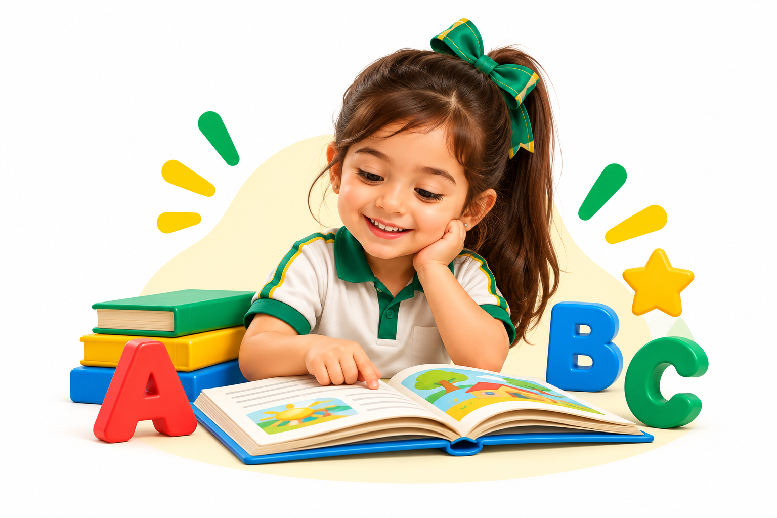 Niña leyendo y aprendiendo lenguaje