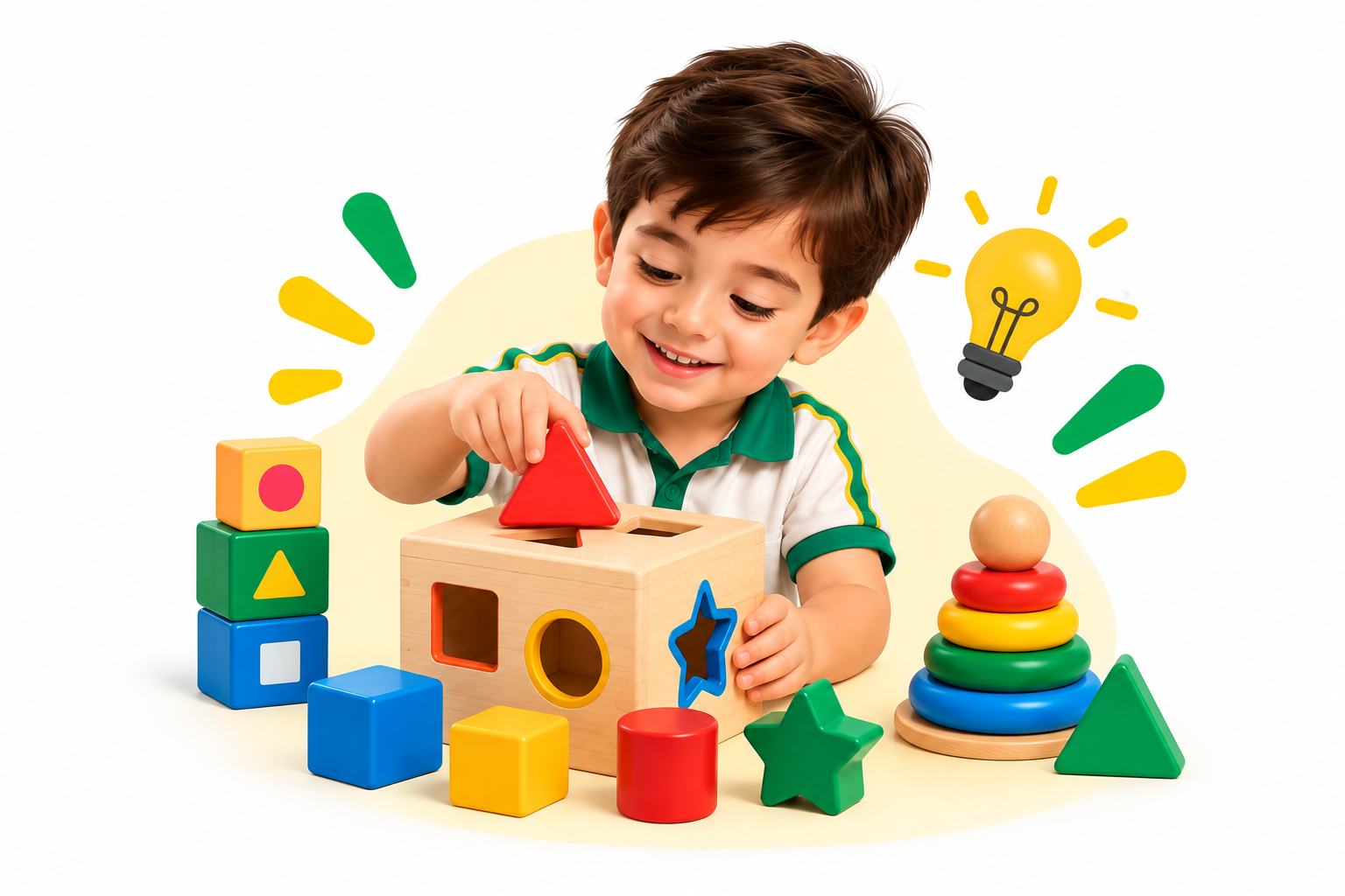 Niño desarrollando pensamiento lógico con formas