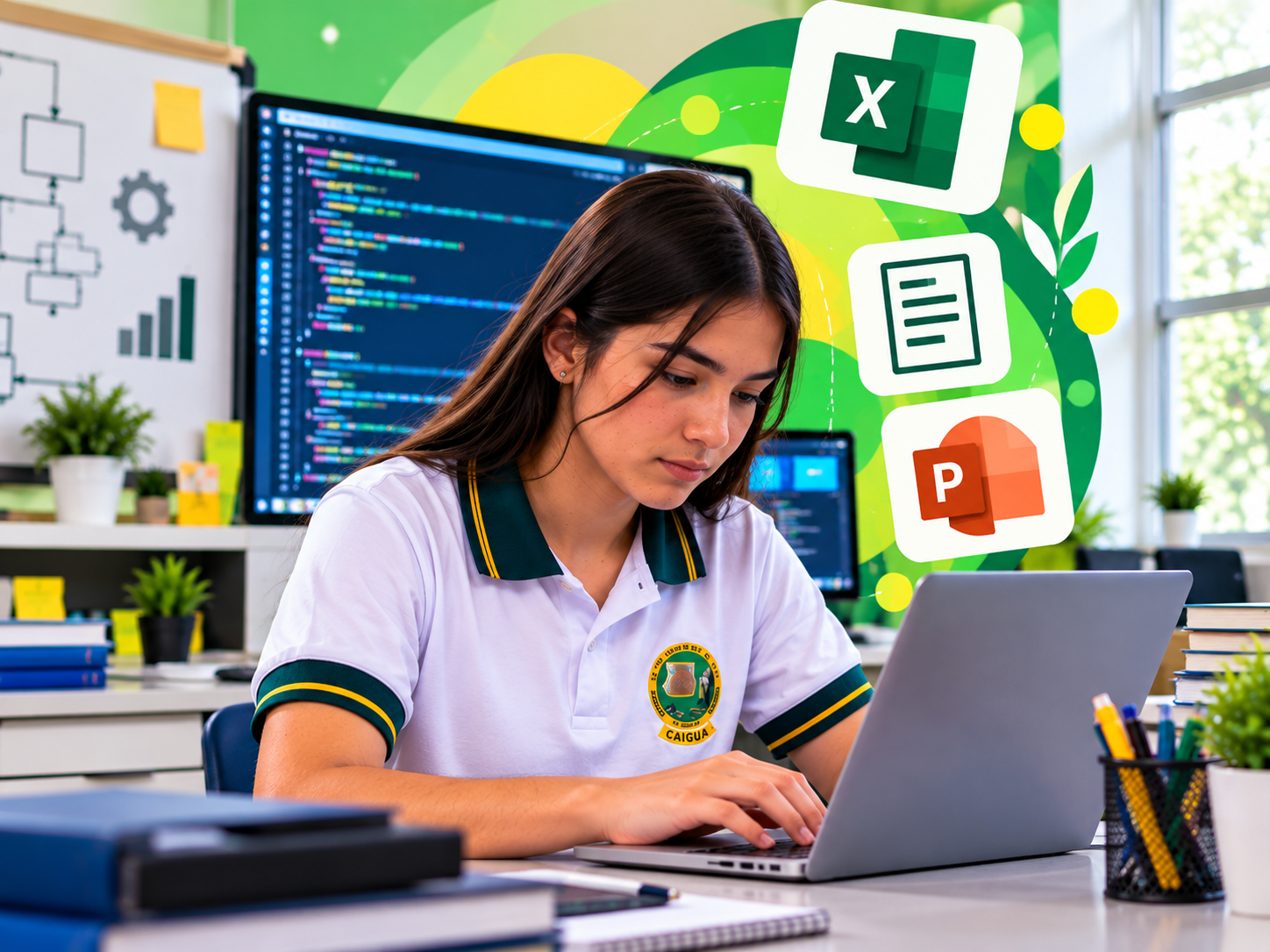 Estudiante de CAIGUA usando herramientas de computación aplicada