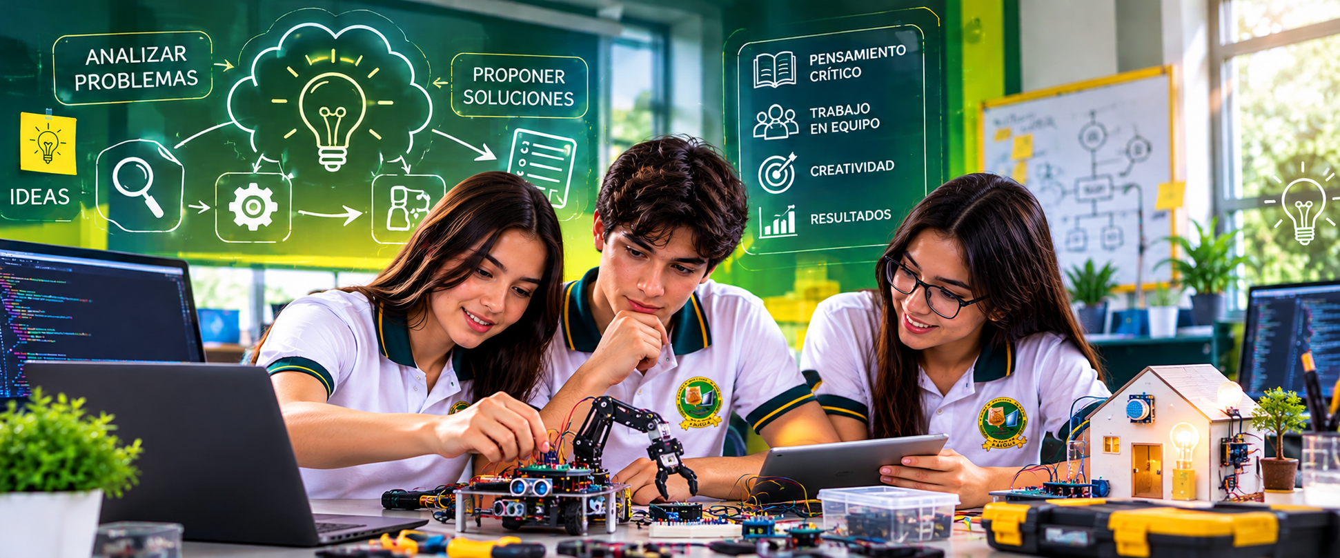 Estudiantes analizando y resolviendo en Bachillerato en Computación
