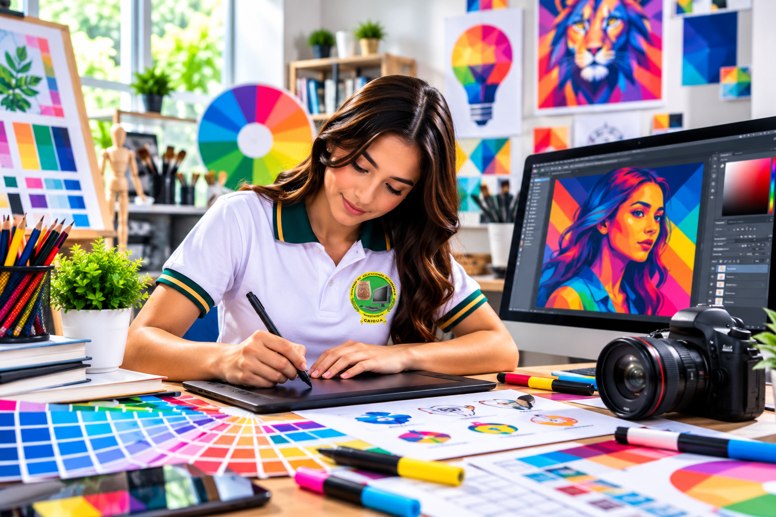 Estudiante de CAIGUA desarrollando una idea de diseño gráfico
