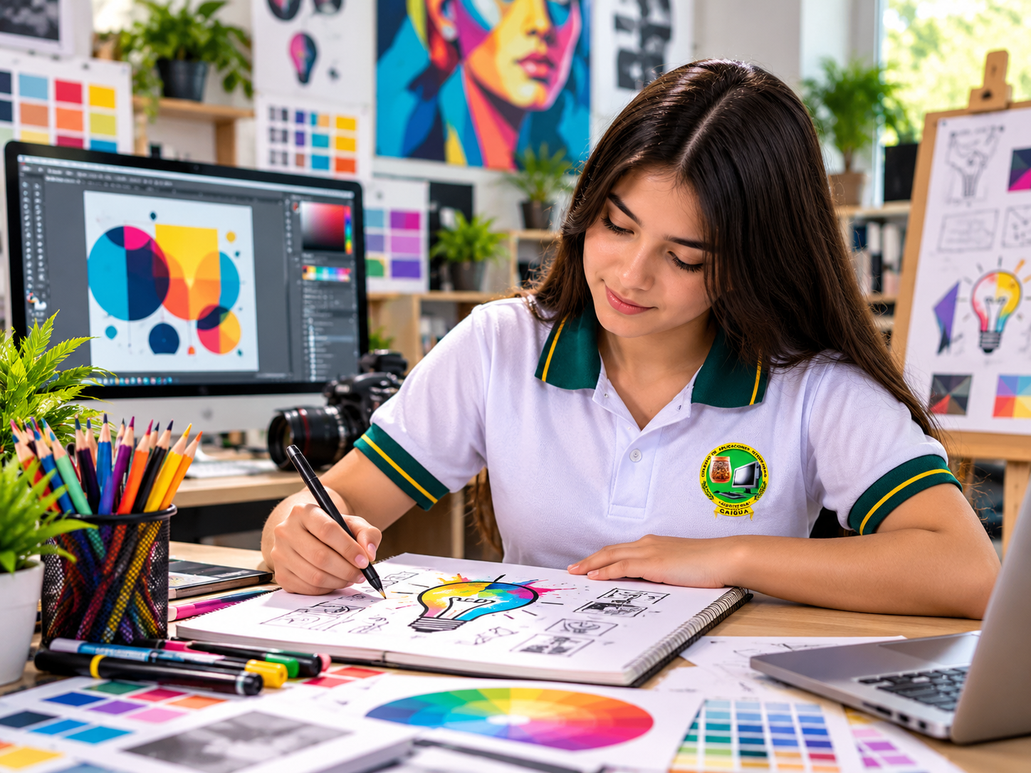 Estudiantes de Bachillerato en Diseño Gráfico trabajando en un proyecto visual