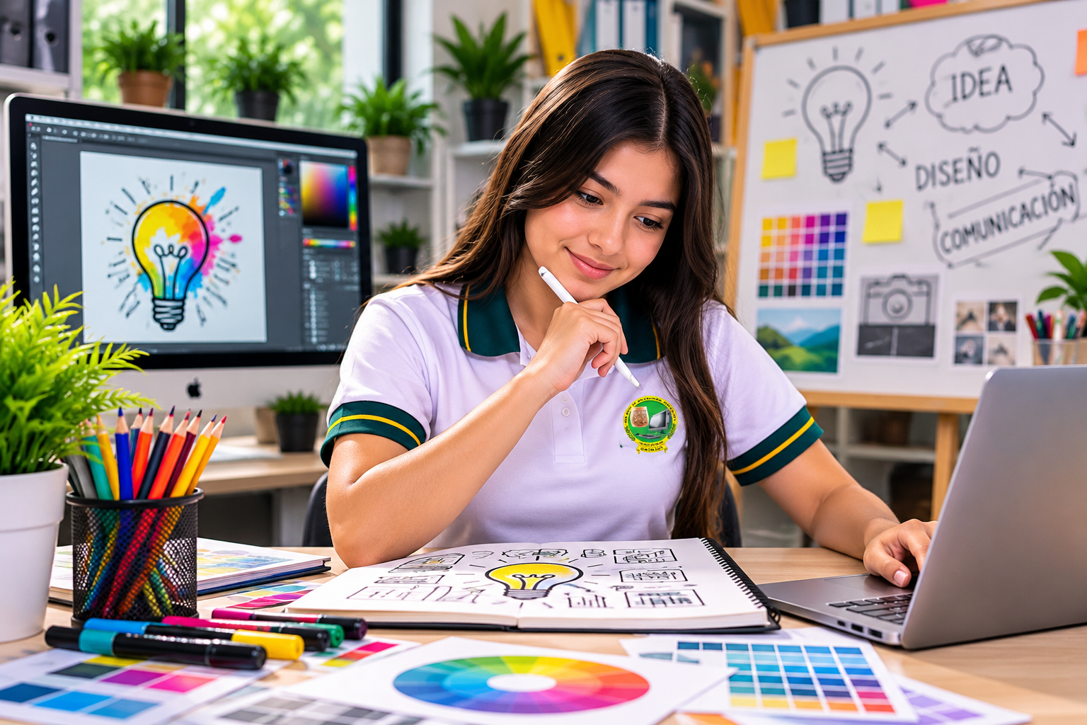 Estudiantes proponiendo soluciones visuales en Diseño Gráfico